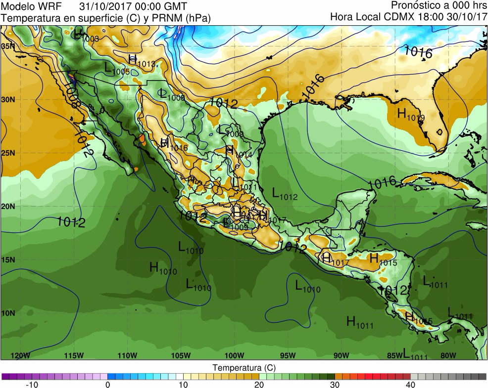 Figura 17. Temperatura y Presión Reducida al Nivel del Mar (PRNM). Figura 17. Temperatura y Presión Reducida al Nivel del Mar (PRNM).