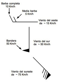 Figura 20. Ejemplos de vientos con la representación de barbas. Figura 20. Ejemplos de vientos con la representación de barbas.