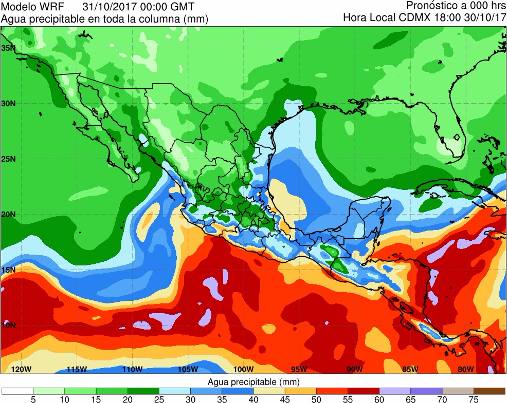 Figura 22. Agua precipitable en toda la columna. Figura 22. Agua precipitable en toda la columna.