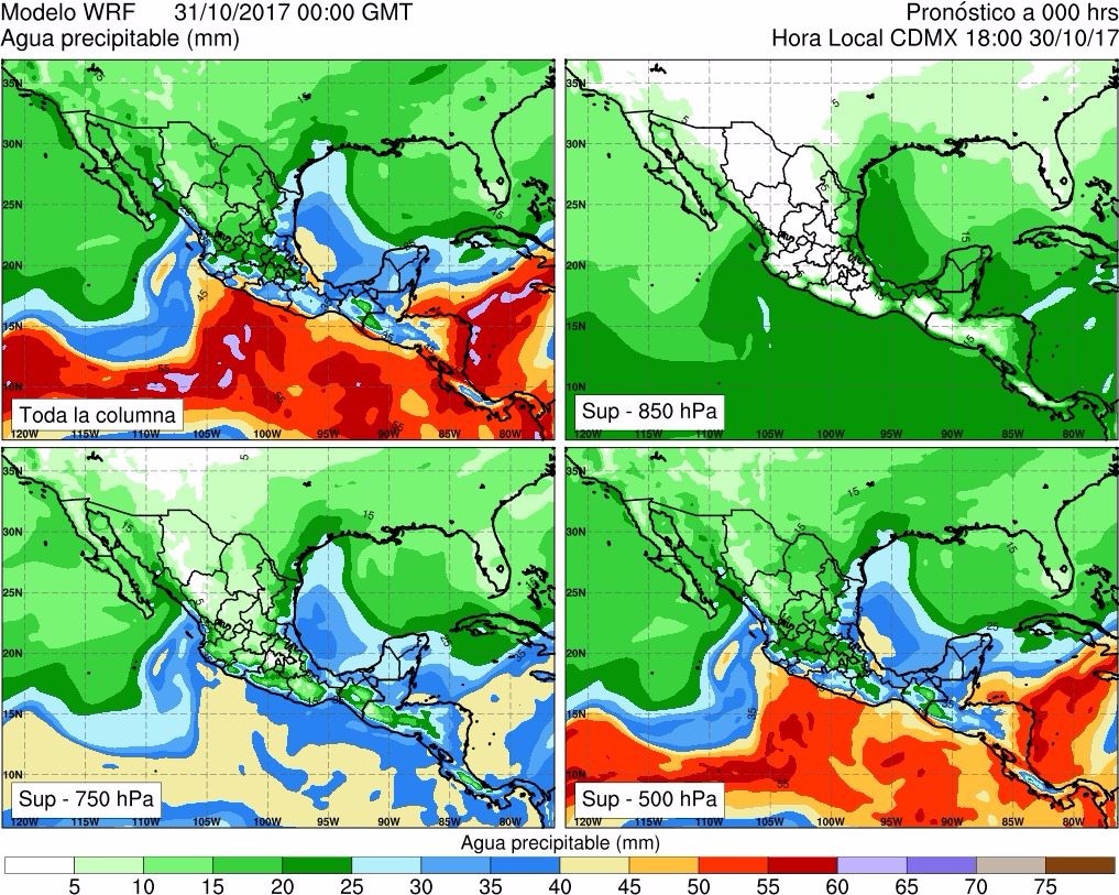 Figura 23. Agua precipitable en el espesor superficie-700 hPa. Figura 23. Agua precipitable en el espesor superficie-700 hPa.