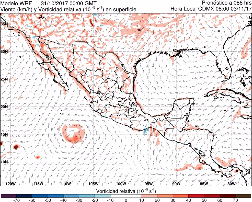 Figura 24. Vorticidad relativa y viento en 500 hPa. Figura 24. Vorticidad relativa y viento en 500 hPa.