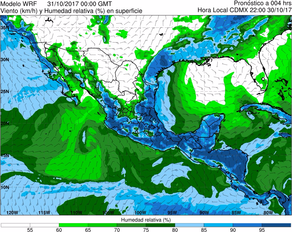 Figura 25. Humedad Relativa y Viento 850 en hPa. Figura 25. Humedad Relativa y Viento 850 en hPa.