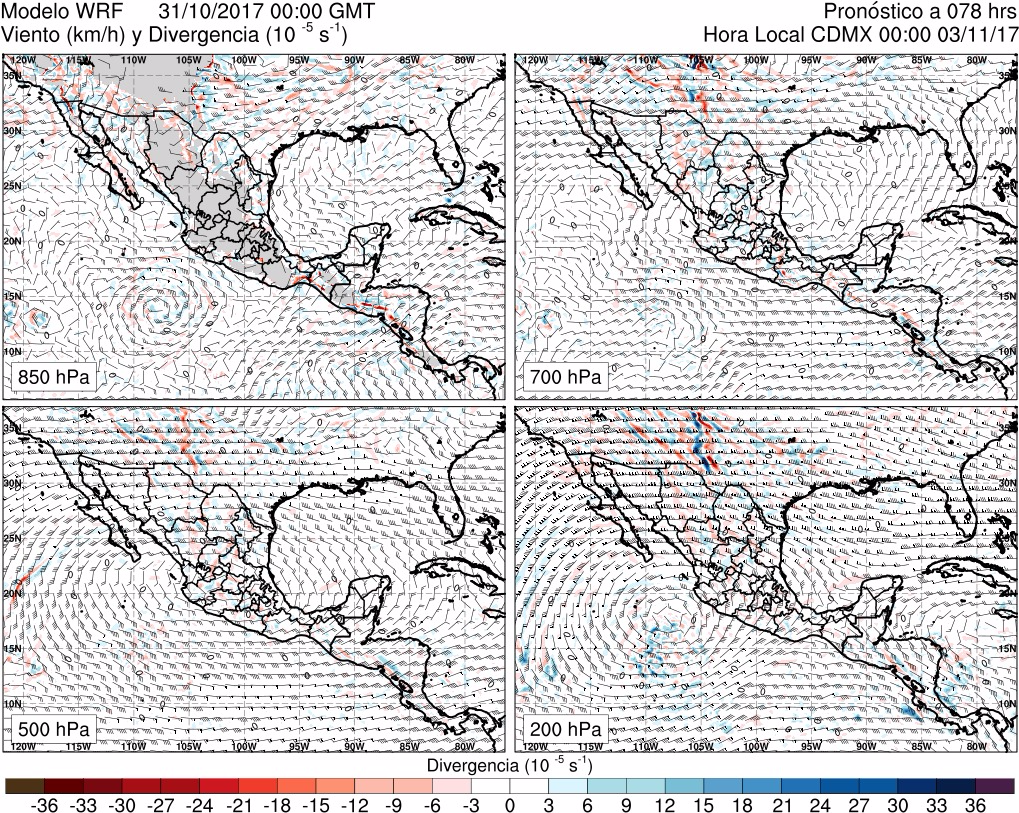Figura 29.Divergencia y viento en 850 hPa. Figura 29.Divergencia y viento en 850 hPa.