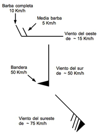 Figura 20.  Ejemplos de vientos con la representación de barbas.